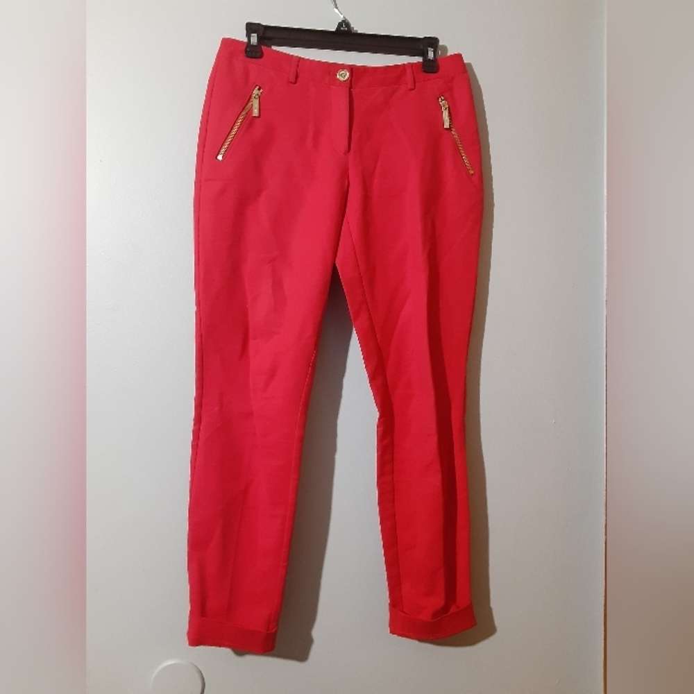 MICHAEL Michael Kors Vibrant Red Garment Pant Gold Zip Accents Size 2